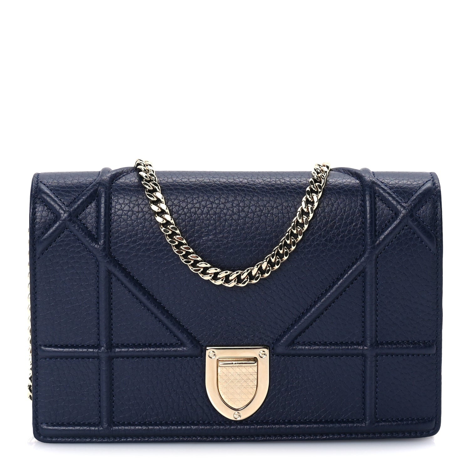 Christian Dior Grained Calfskin Diorama Wallet on Chain Pouch Blue 1 of 8