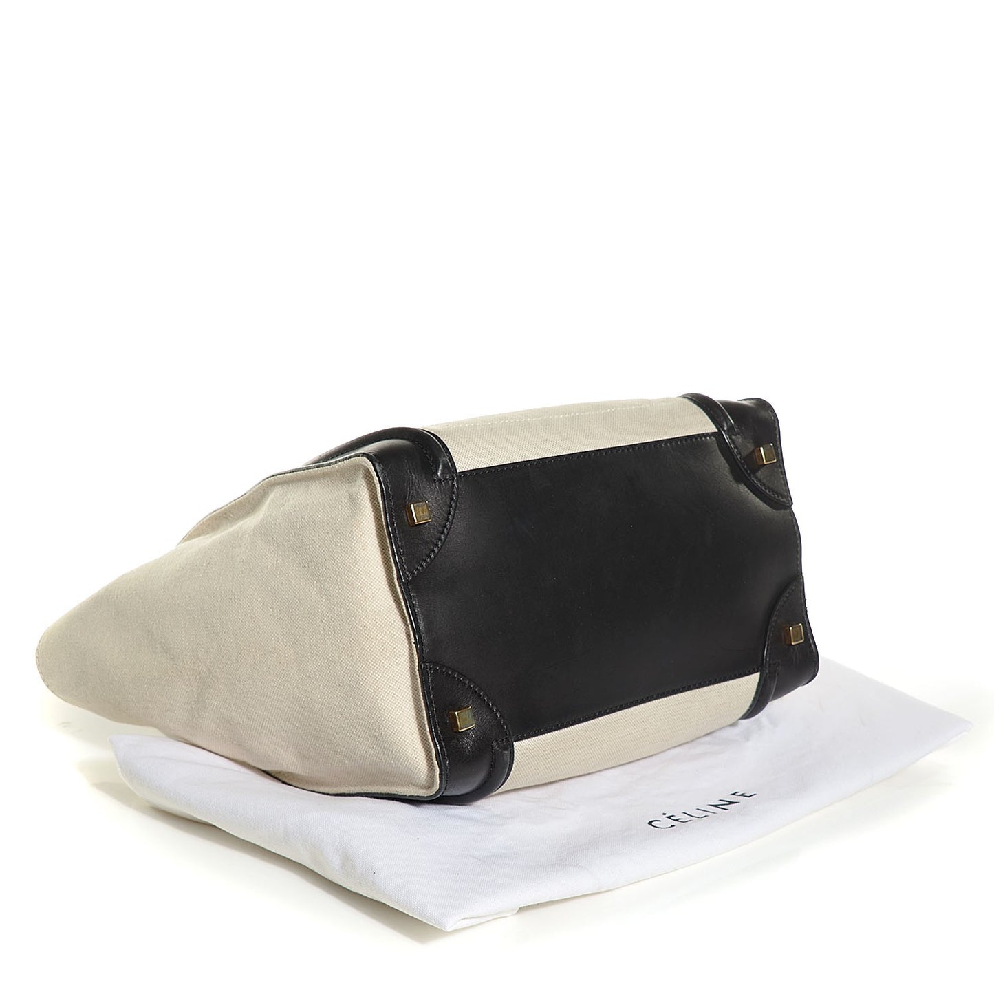 Natural Canvas Smooth Calfskin Mini Luggage Tote Cream