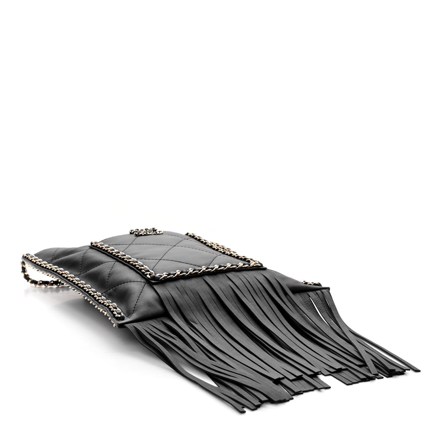 Chanel Calfskin Quilted Fringe Small Shopping Bag Black 4 of 10