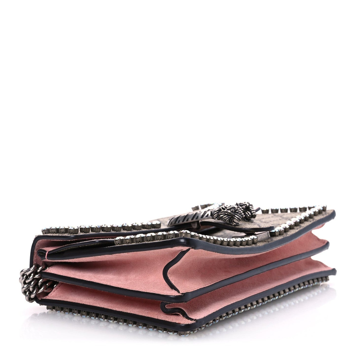 GG Supreme Monogram Suede Crystal Small Dionysus Shoulder Bag Beige Ebony Light Peonia