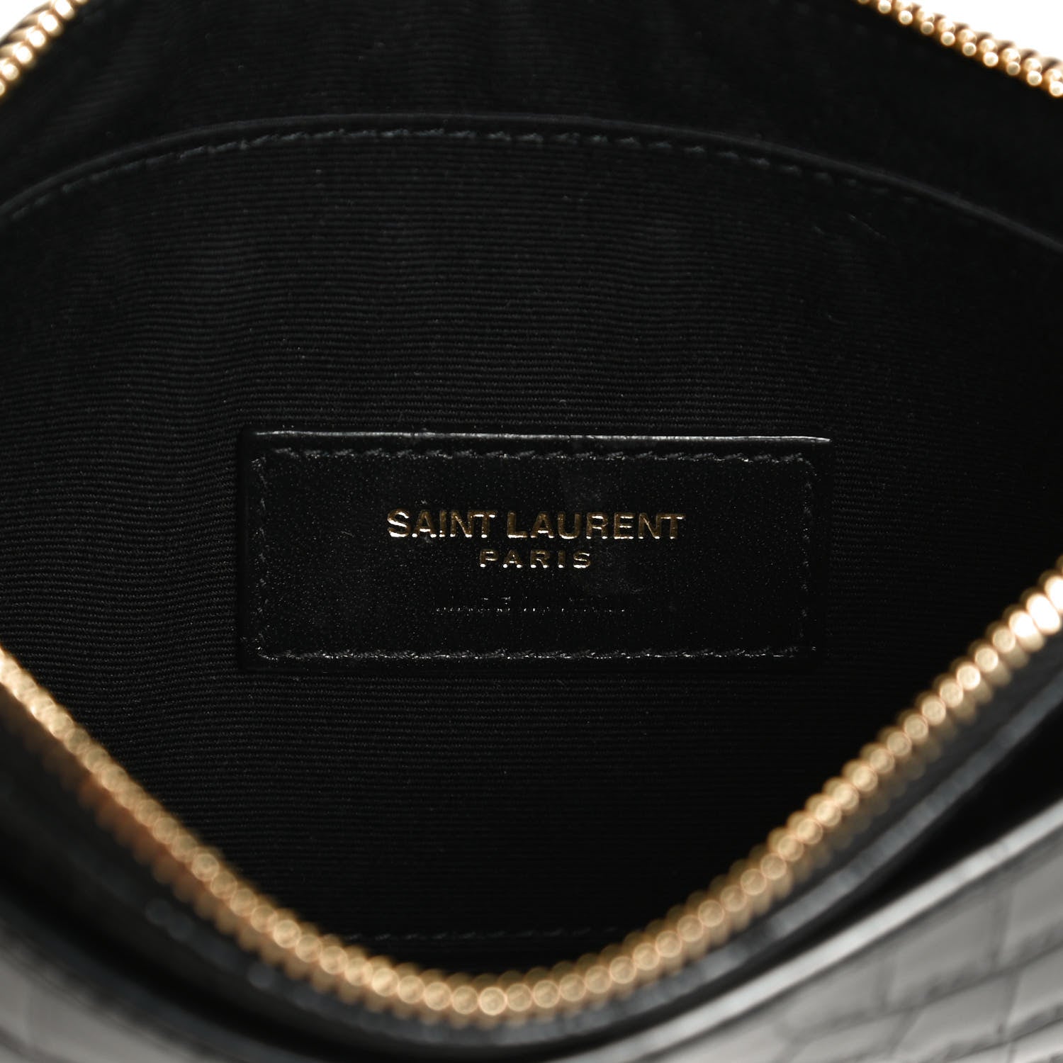 Saint Laurent Calfskin Crocodile Embossed Monogram Bill Pouch Black 6 of 11