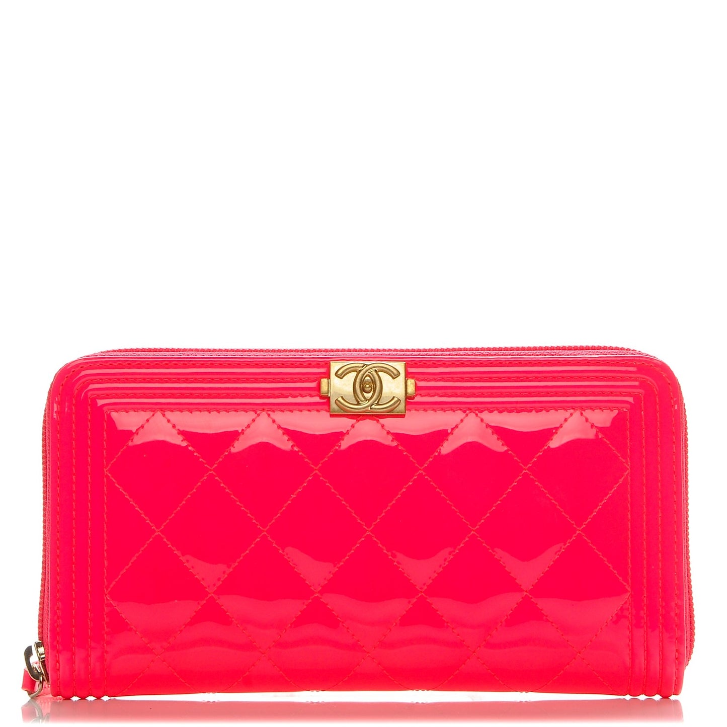 Patent Quilted Boy Zip Around Wallet Pink