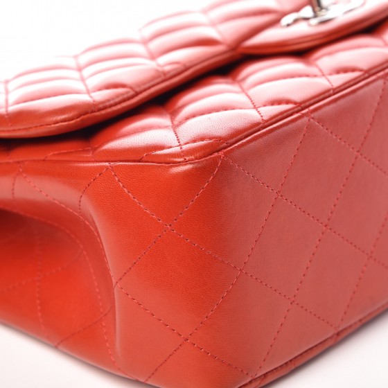 Lambskin Quilted Jumbo Double Flap Red