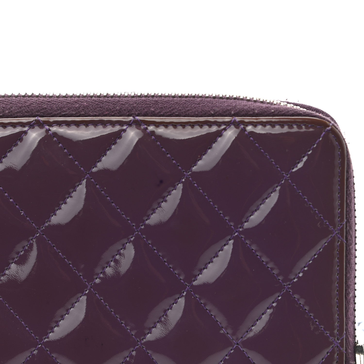 Chanel Patent Quilted Brilliant Zip Around Wallet Purple 11 of 11