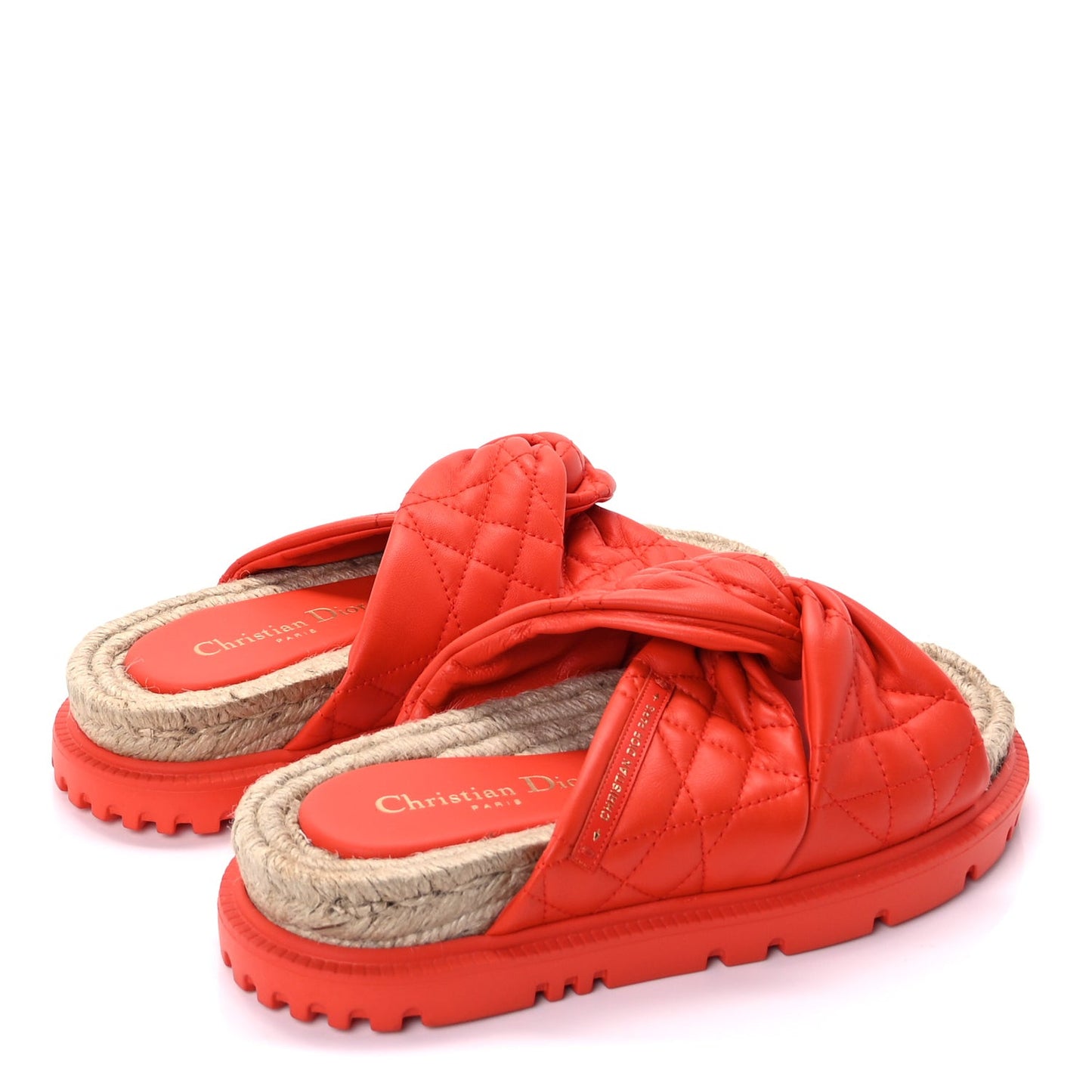 Calfskin Cannage Dtwist Espadrille Platform Sandals 37  Orange