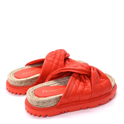 Christian Dior Calfskin Cannage Dtwist Espadrille Platform Sandals 37  Orange 4 of 7