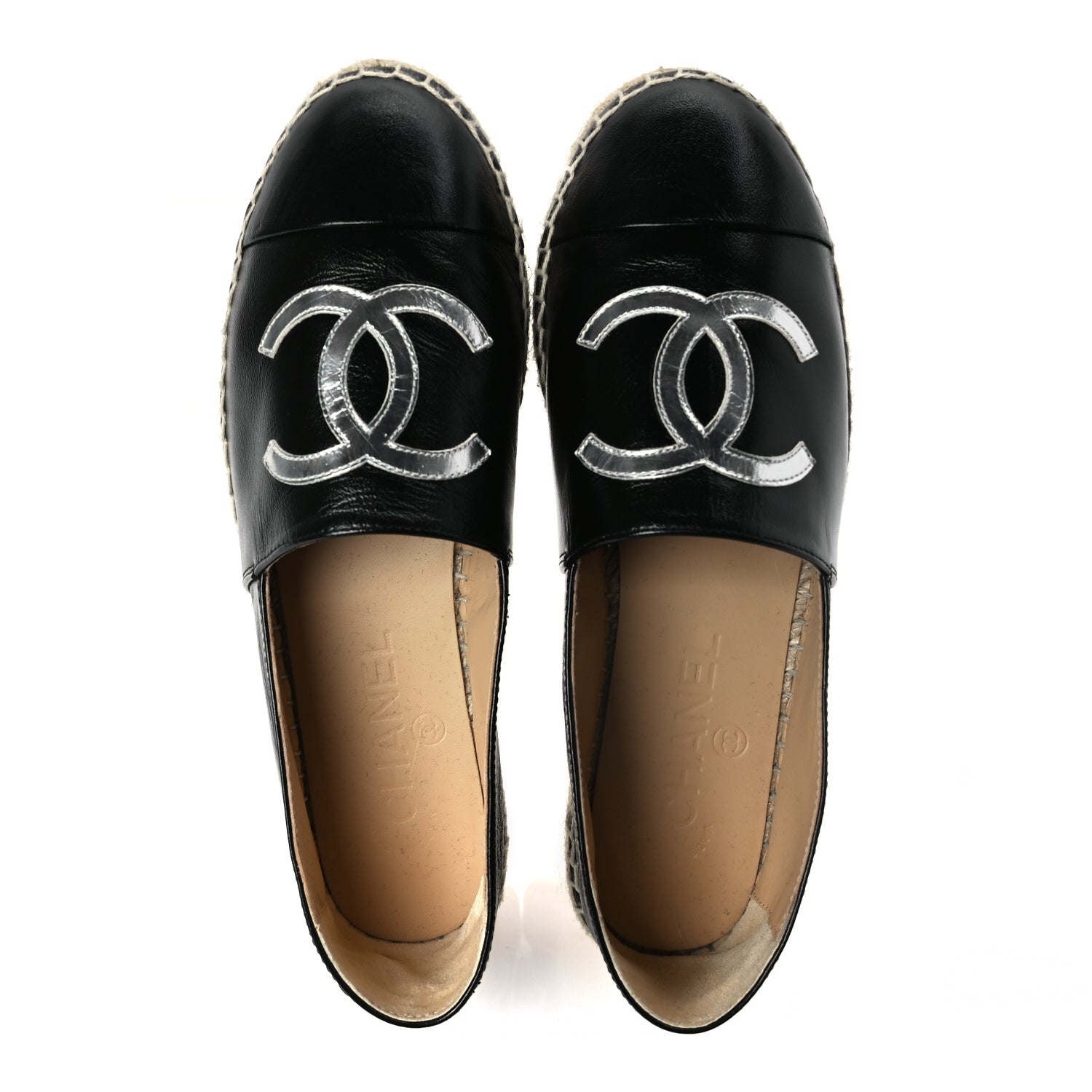 Chanel Patent Calfskin Metallic Goatskin CC Espadrilles 37 Black Silver 2 of 9