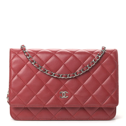 Chanel Lambskin Quilted Wallet On Chain WOC Red 1 of 14