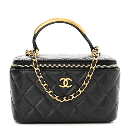 Chanel Lambskin Quilted Metal Small Top Handle Vanity Case With Chain Black 1 of 12