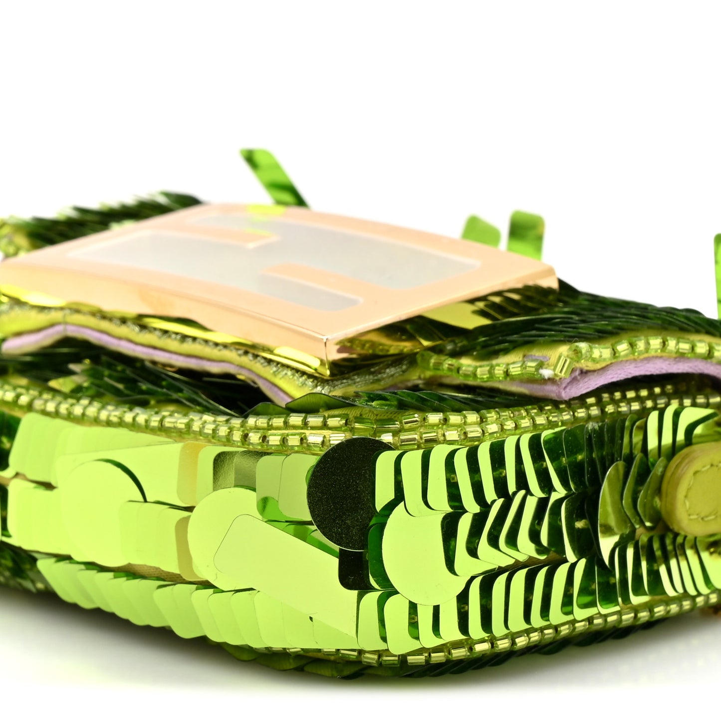 Sequin Paillettes Shiny Nappa Sex and the City Nano Maxi Buckle Baguette Charm Wasabi