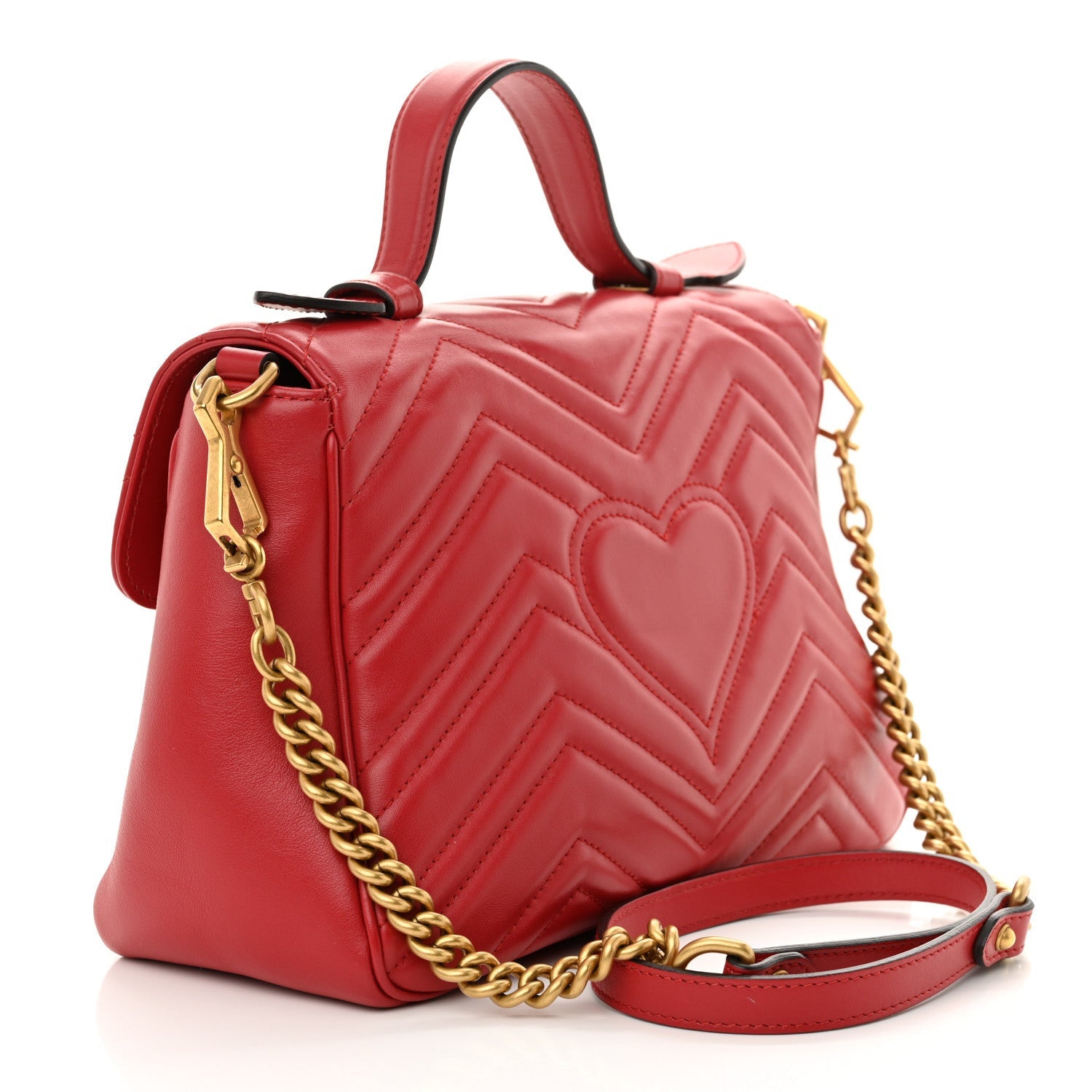 Gucci Calfskin Matelasse Small GG Marmont Top Handle Shoulder Bag Hibiscus Red 3 of 7