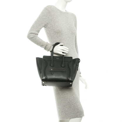 Celine Drummed Calfskin Micro Luggage Black 2 of 7