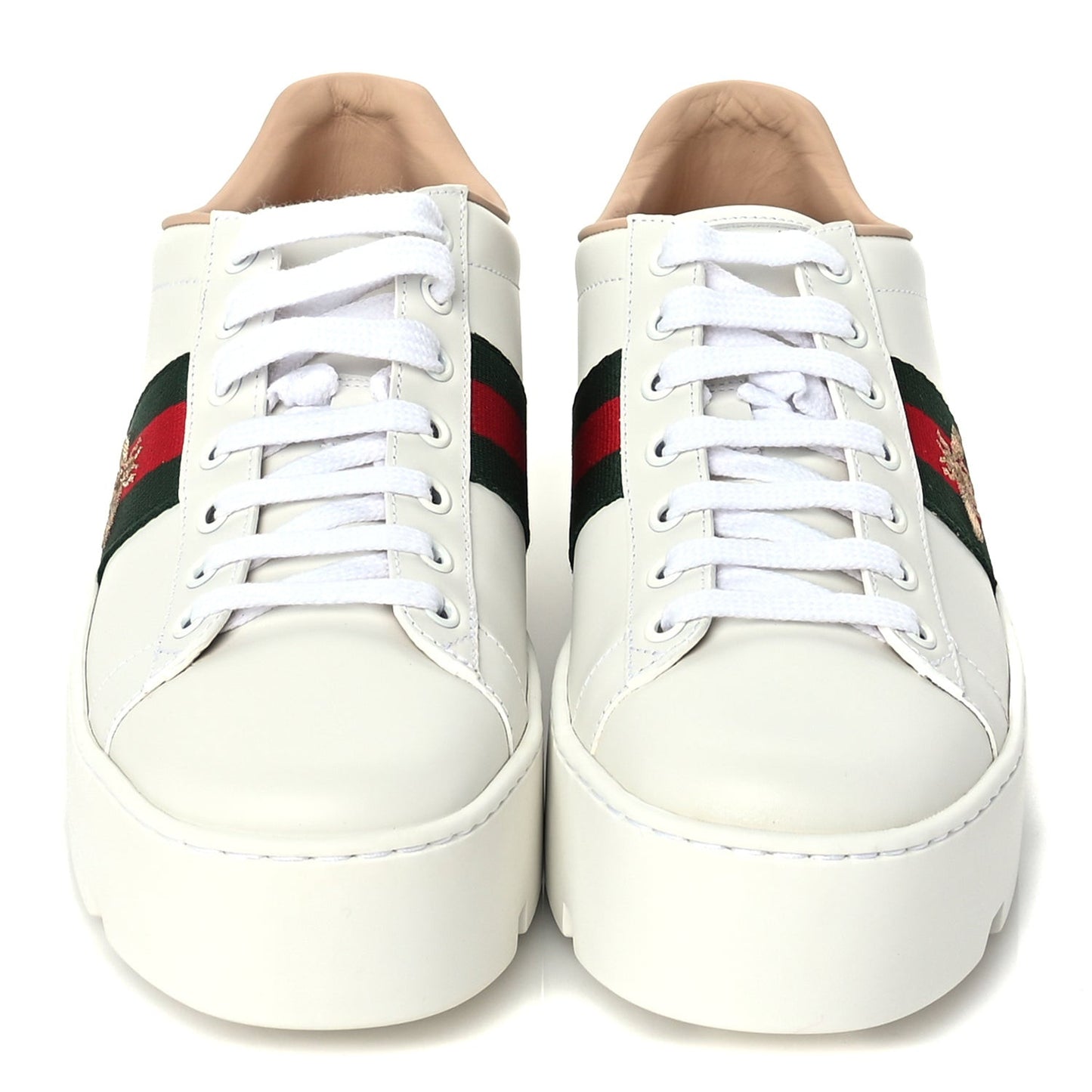 Calfskin Web Womens Ace Platform Sneakers 38.5 White