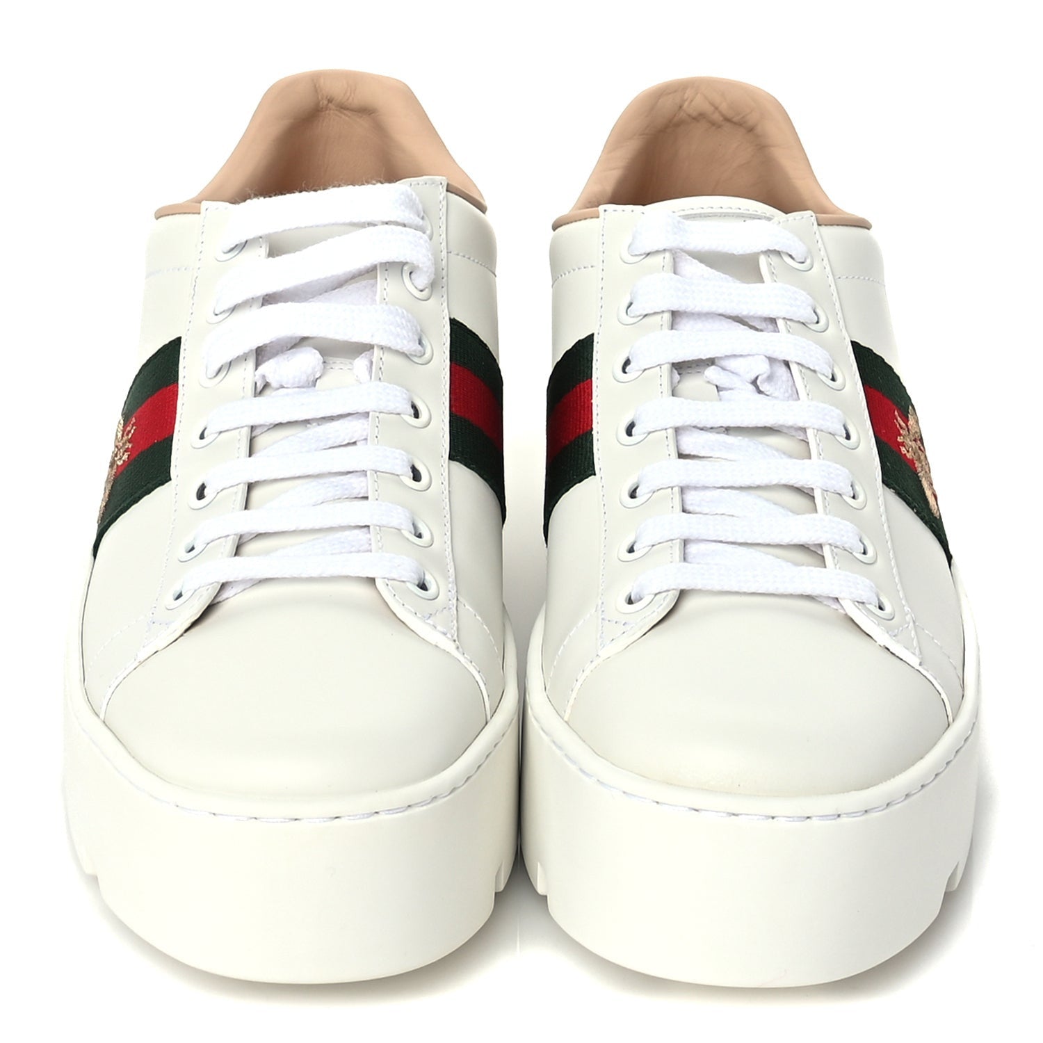 Gucci Calfskin Web Womens Ace Platform Sneakers 38.5 White 3 of 8