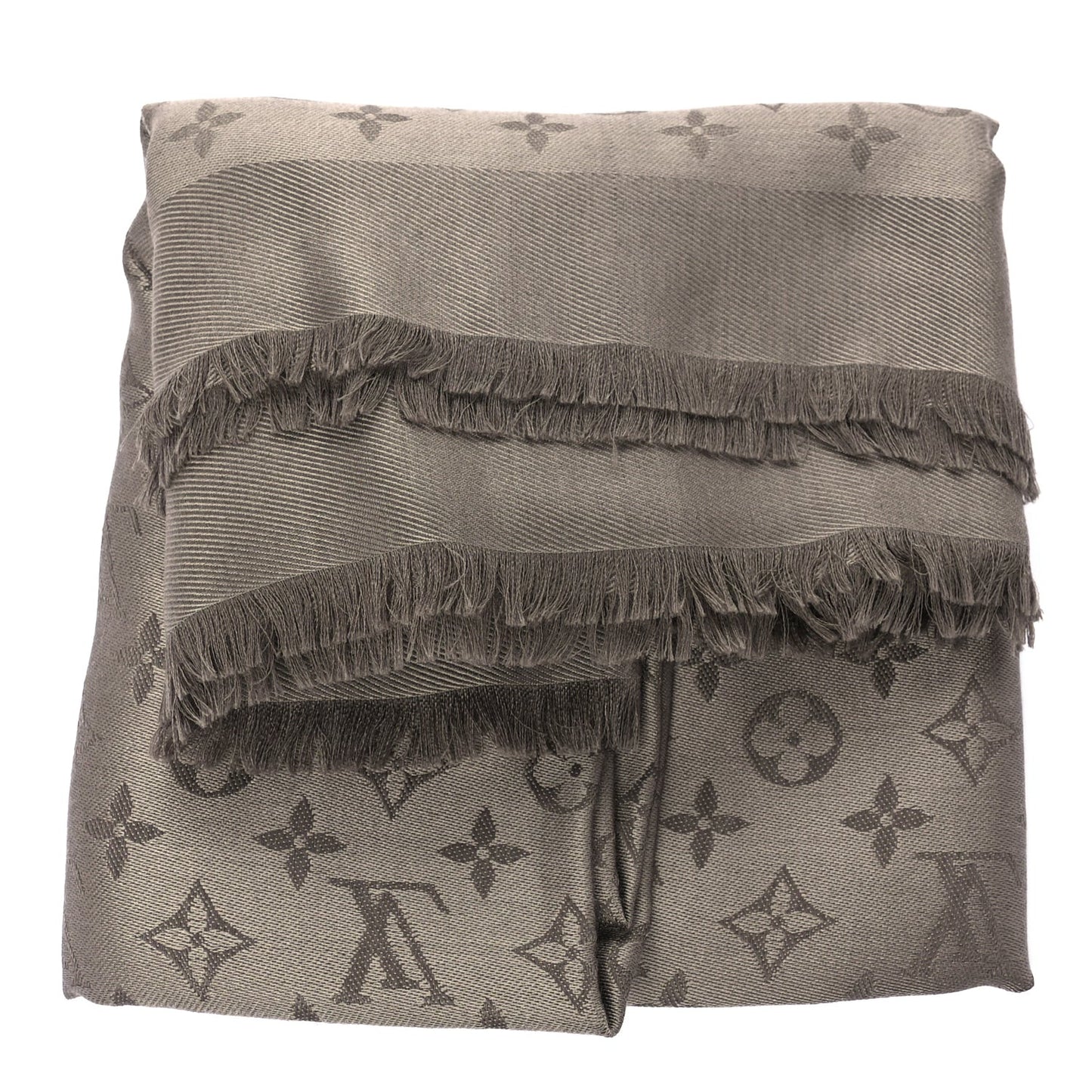 Silk Wool Monogram Shine Classic Shawl Taupe