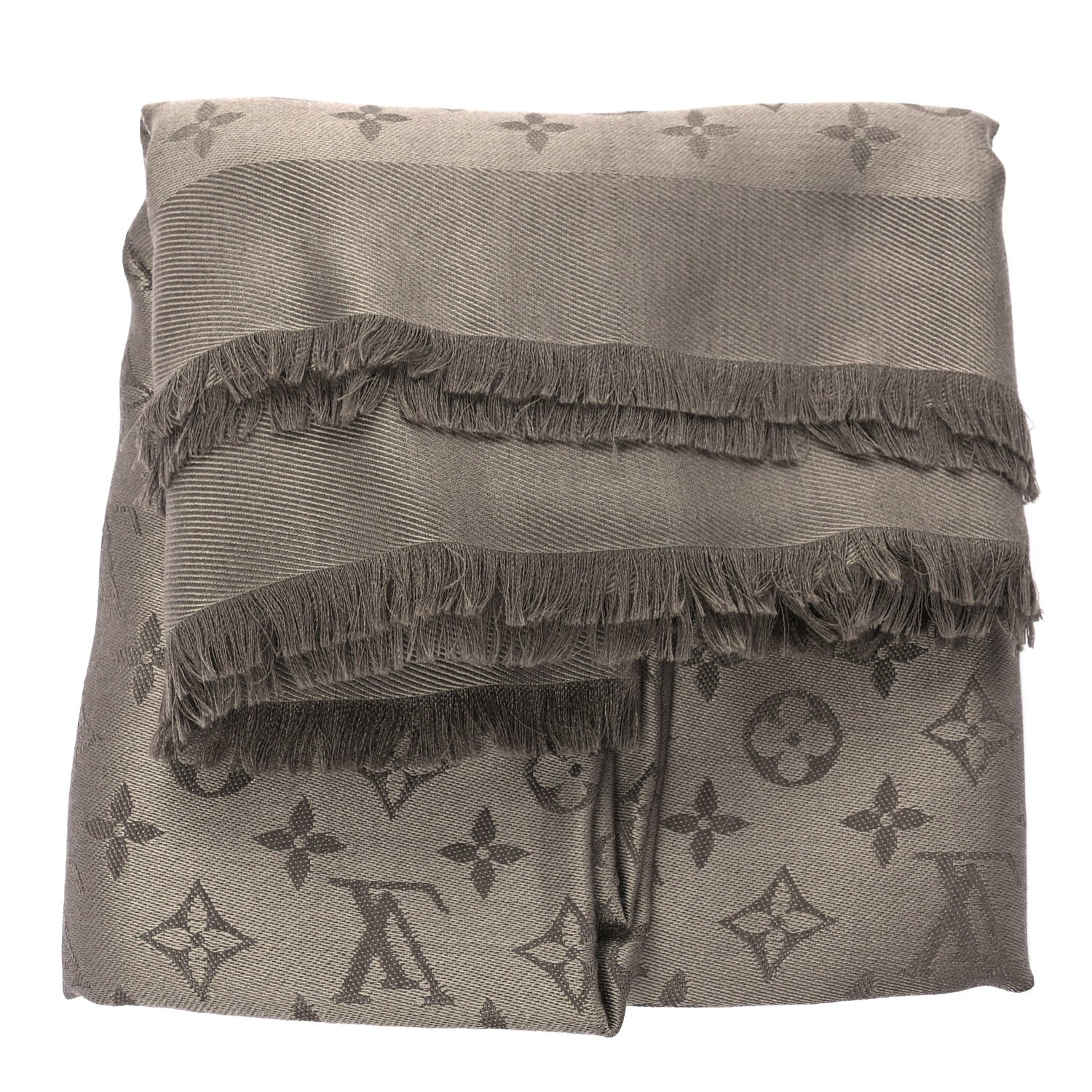 Louis Vuitton Silk Wool Monogram Shine Classic Shawl Taupe 2 of 4