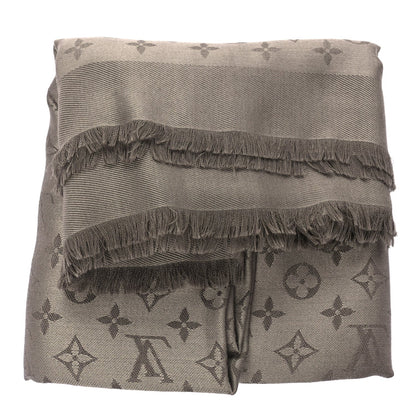 Louis Vuitton Silk Wool Monogram Shine Classic Shawl Taupe 2 of 4