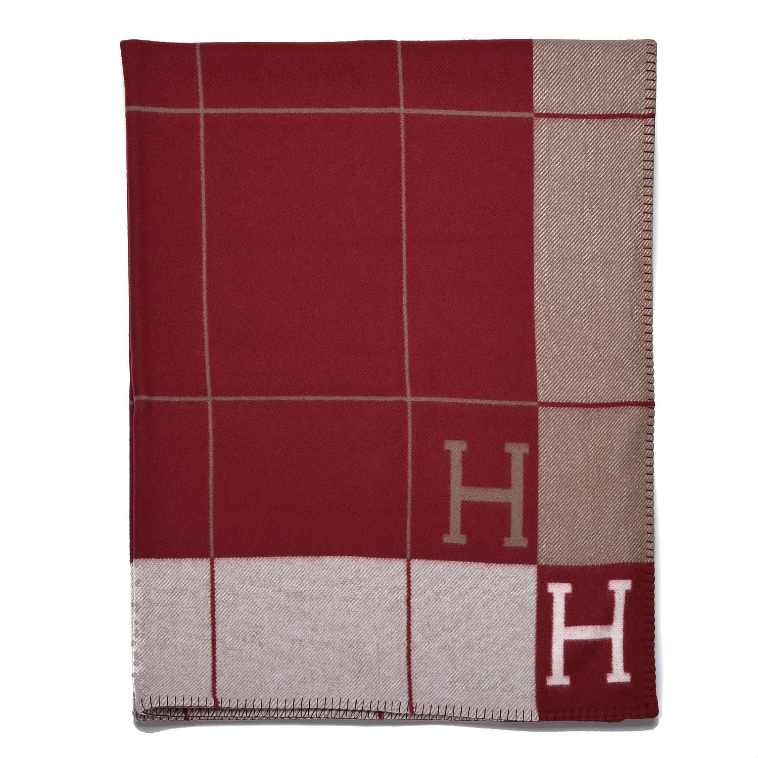 Hermes Wool Cashmere Avalon III Blanket Ecru Rouge H 1 of 5