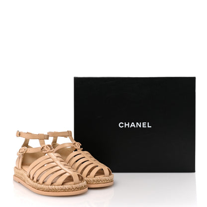 Chanel Lambskin Espadrille Sandals 39 Beige 10 of 10