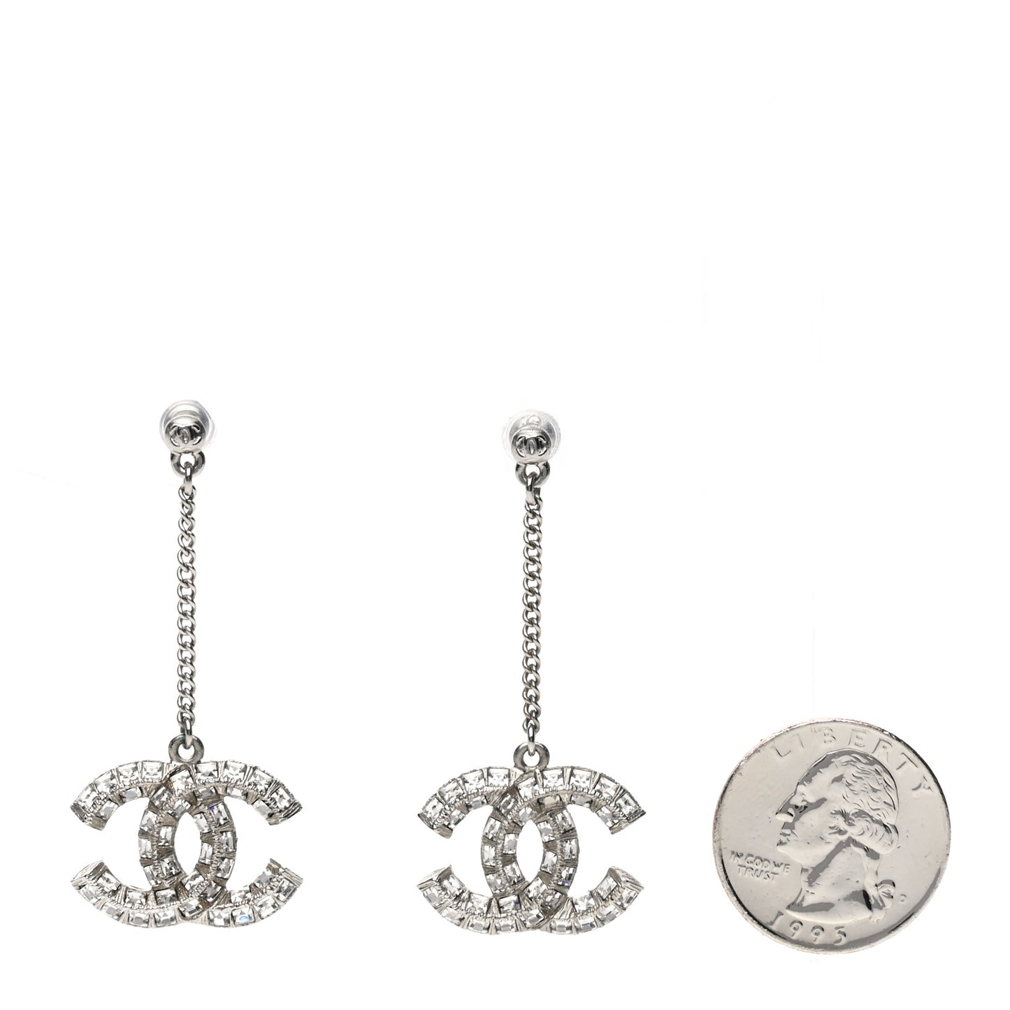 Baguette Crystal CC Drop Earrings Silver