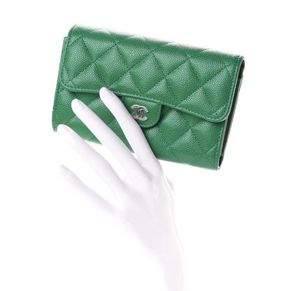 Chanel Metallic Caviar Quilted Medium Flap Wallet Green 2 of 7