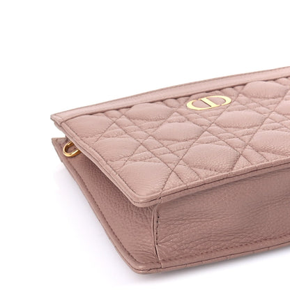 Christian Dior Calfskin Cannage Caro Zipped Pouch With Chain  Rose Des Vents 7 of 8