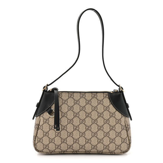 GG Supreme Monogram Textured Calfskin Small Emblem Shoulder Bag Beige Black
