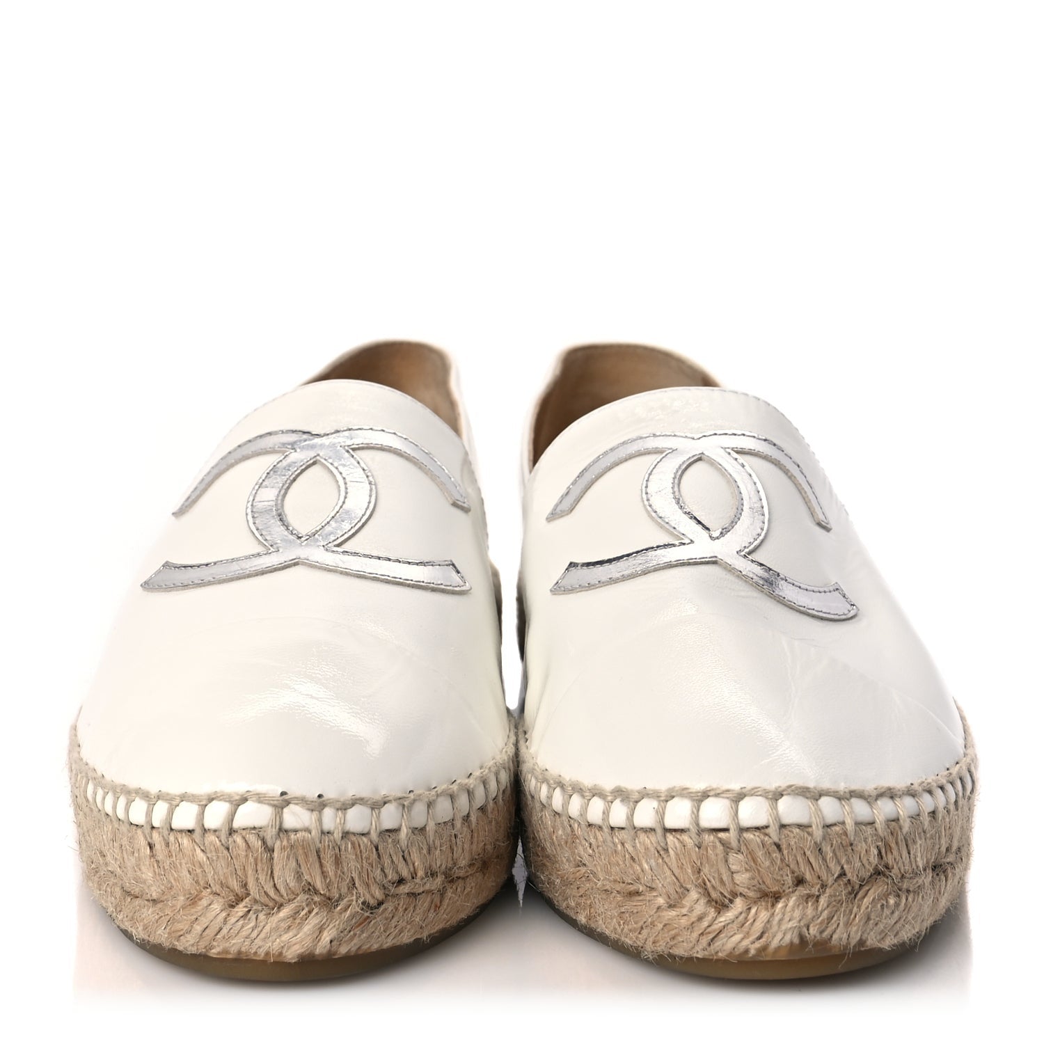 Chanel Distressed Patent CC Espadrilles 40 White Silver 3 of 8