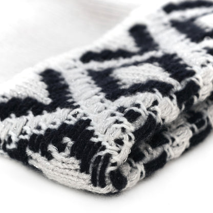 Chanel Cashmere Blend CC Beanie Hat White Navy Blue 8 of 10