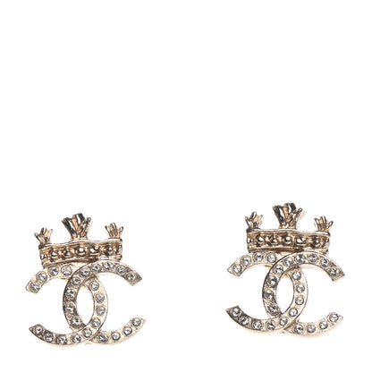 Chanel Crystal CC Crown Earrings Gold 1 of 4