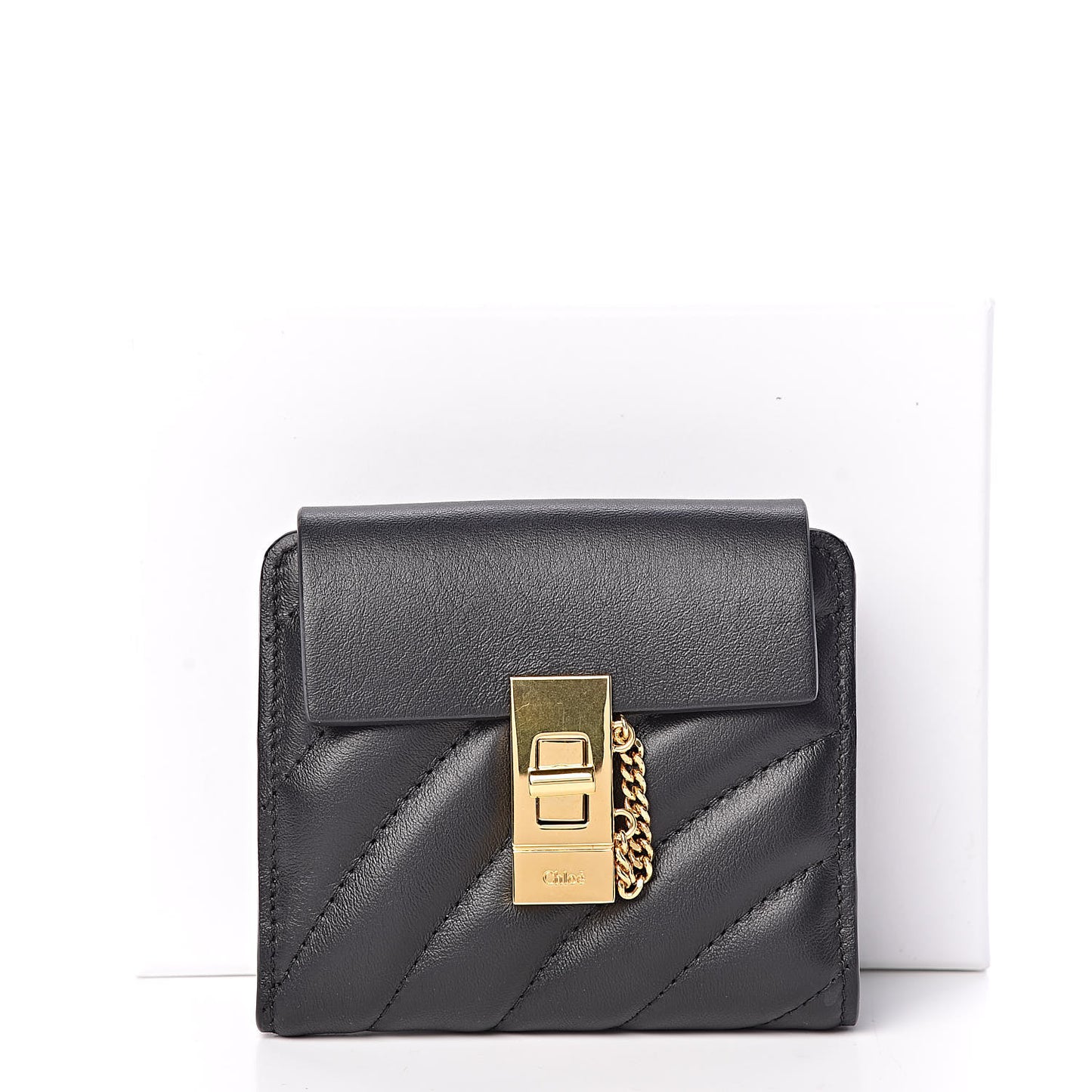 Lambskin Quilted Drew Square Wallet Black