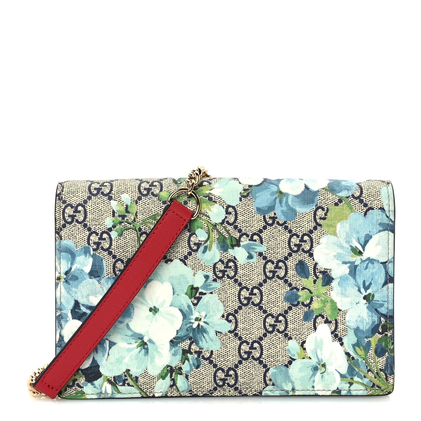 GG Supreme Monogram Blooms Chain Wallet  Blue