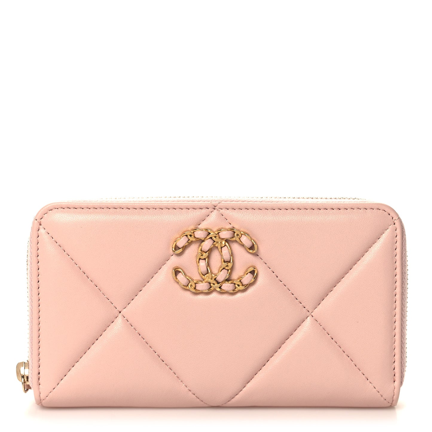 Lambskin Quilted Chanel 19 Zipped Wallet Light Pink