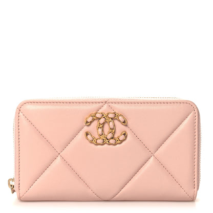 Chanel Lambskin Quilted Chanel 19 Zipped Wallet Light Pink 1 of 9