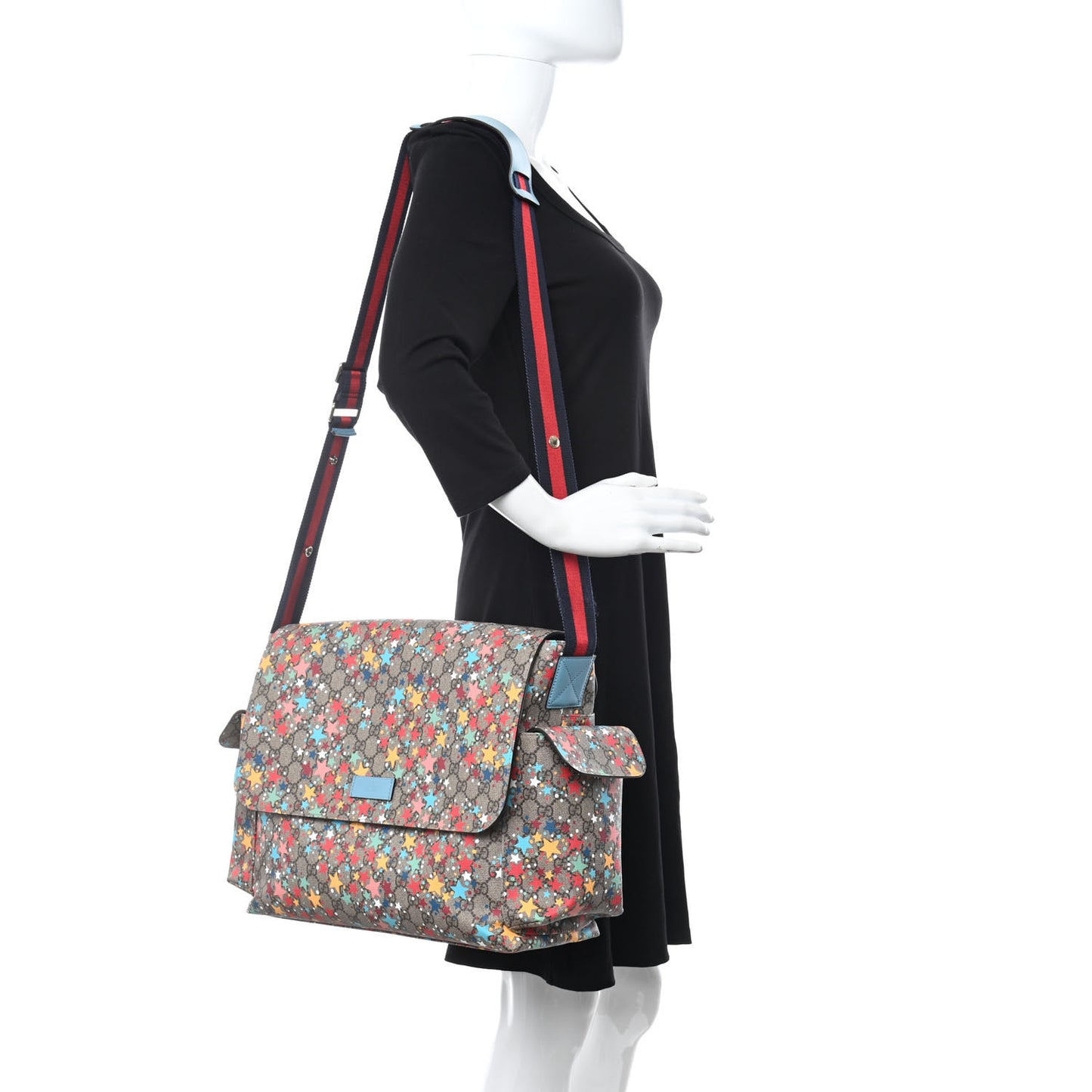 GG Supreme Monogram Star Print Diaper Bag Blue Multicolor