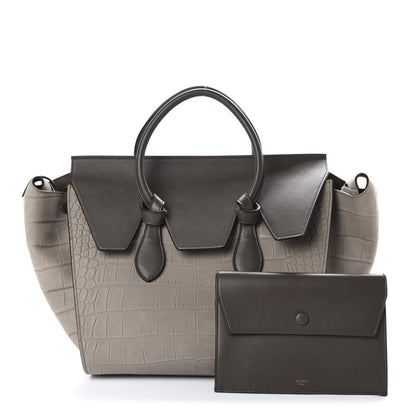 Celine Crocodile Embossed Nubuck Calfskin Small Tie Knot Tote Grey 1 of 10
