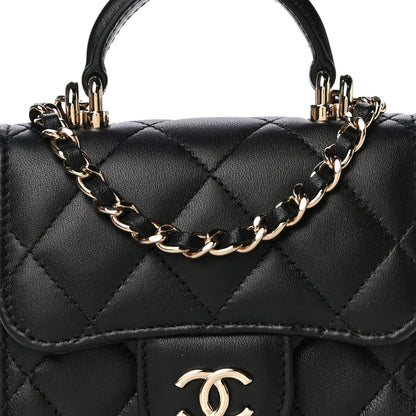 Chanel Lambskin Quilted Top Handle Flap Clutch With Chain Black 9 of 12