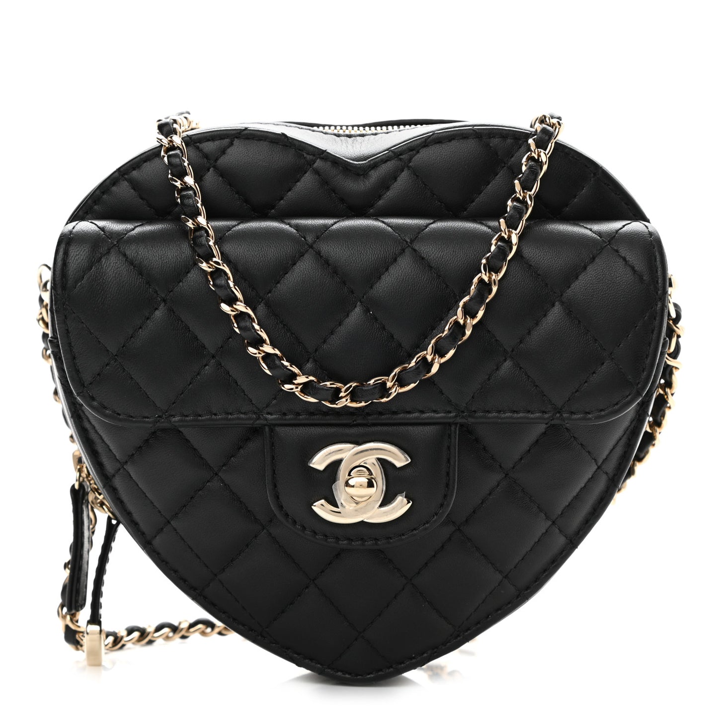 Lambskin Quilted CC In Love Heart Bag Black