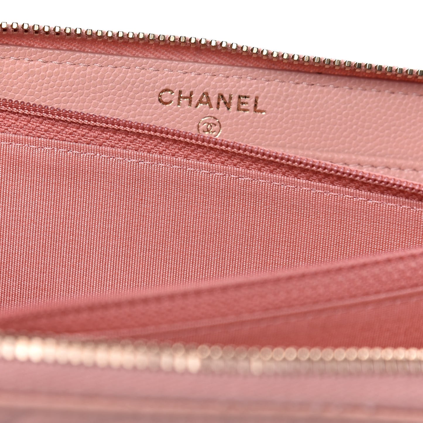 Caviar Camellia Embossed Zip Around Large Gusset Wallet Nude