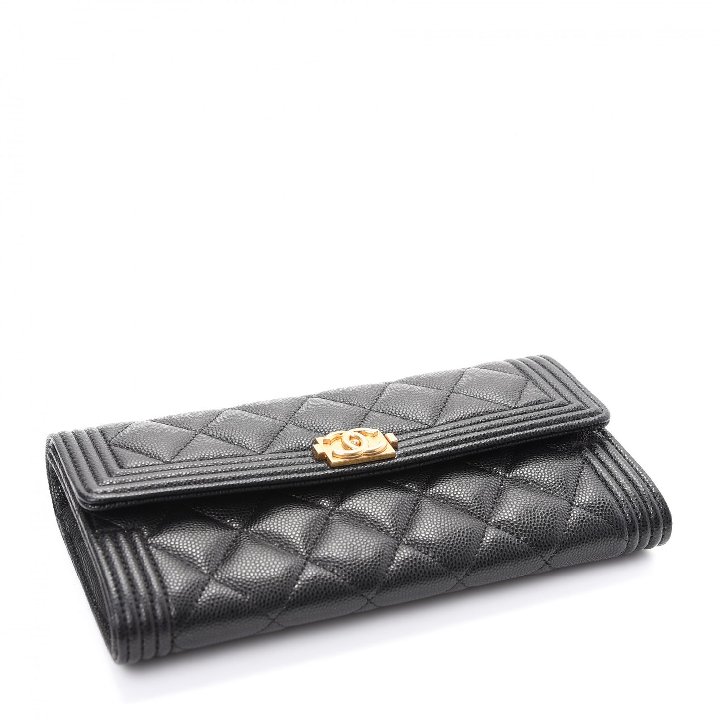 Caviar Quilted Large Boy Gusset Flap Wallet Black