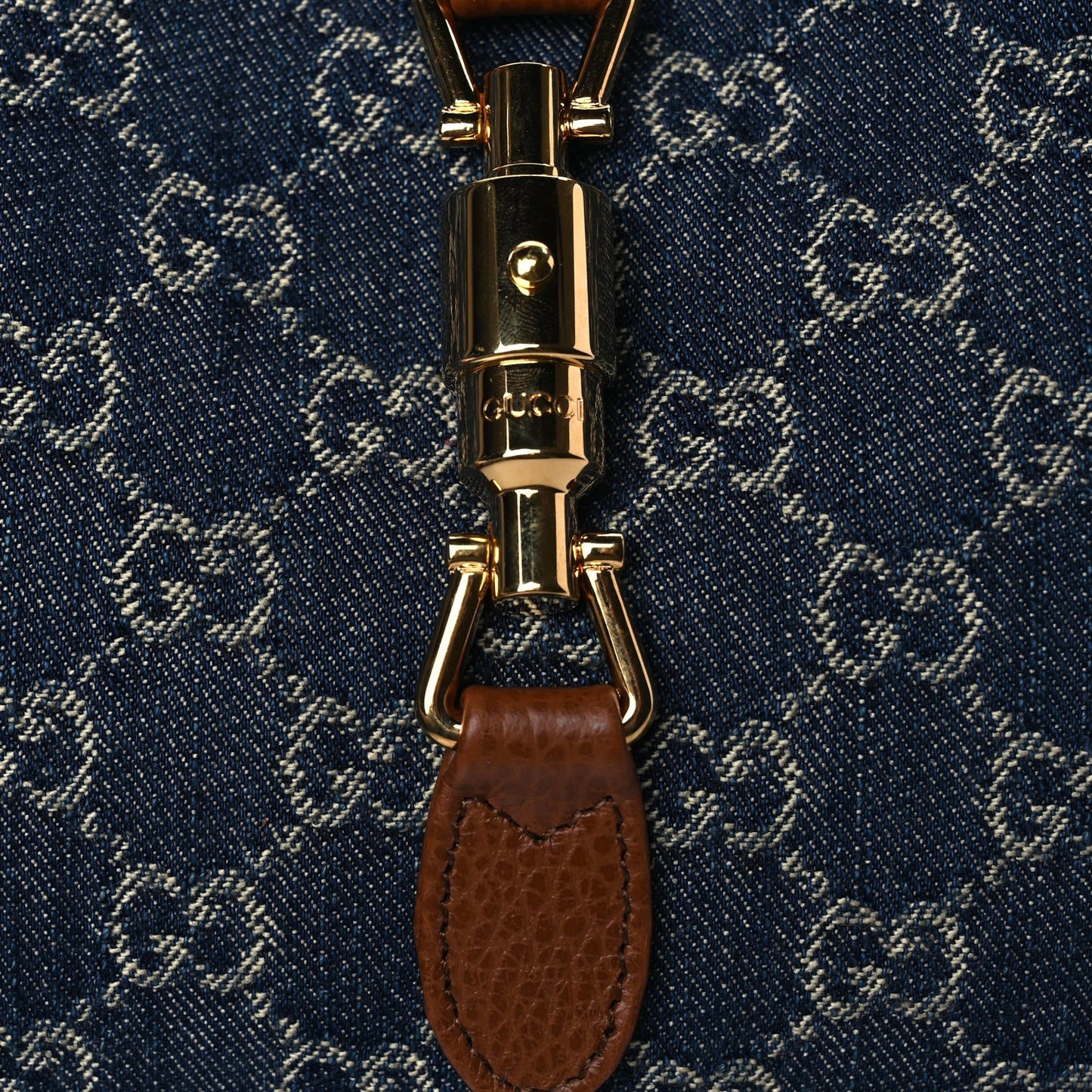 New Denim GG Monogram Calfskin Small Jackie 1961 Hobo Blue Tea Cuir