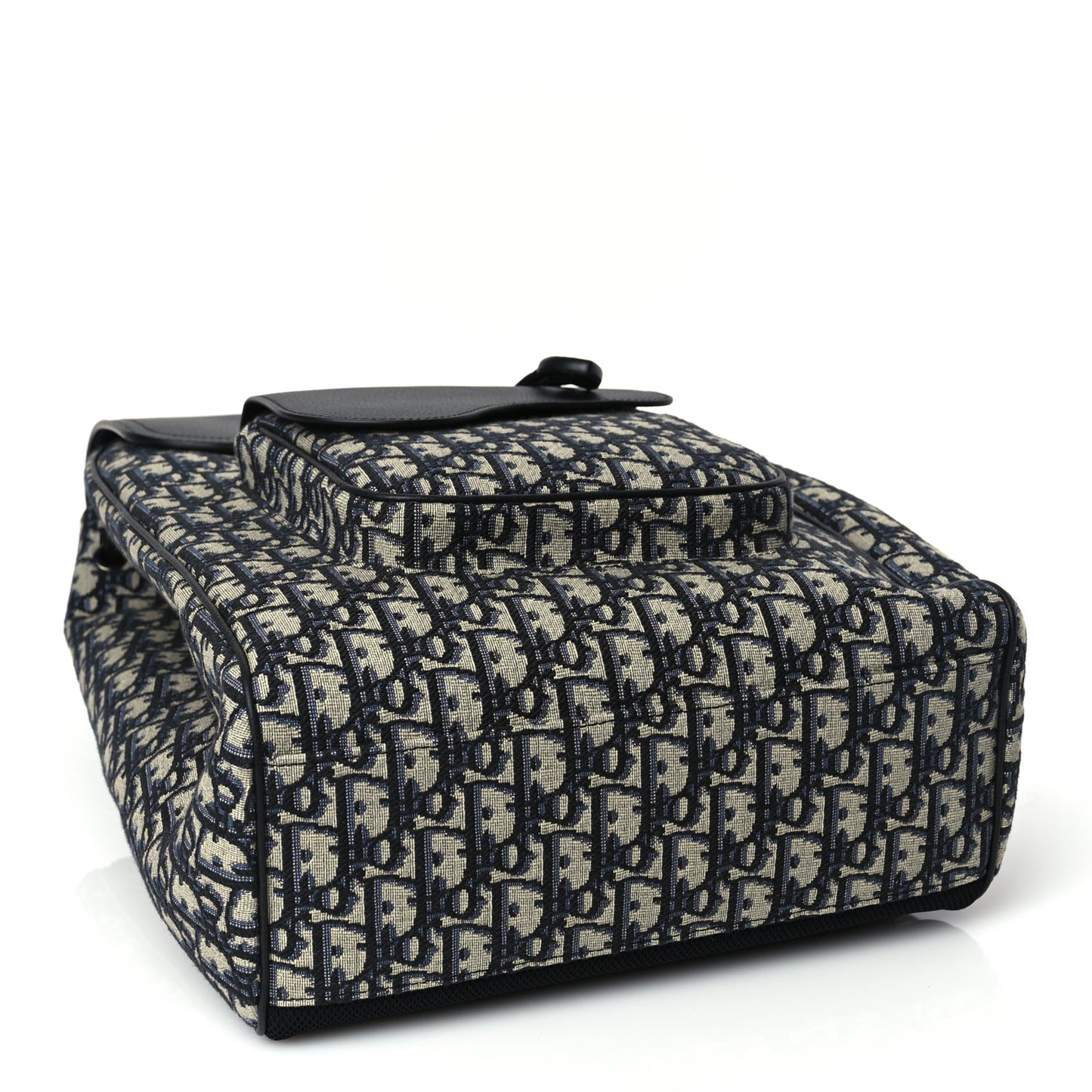 Oblique Jacquard Grained Calfskin Drawstring Saddle Backpack Beige Black Oblique Monogram