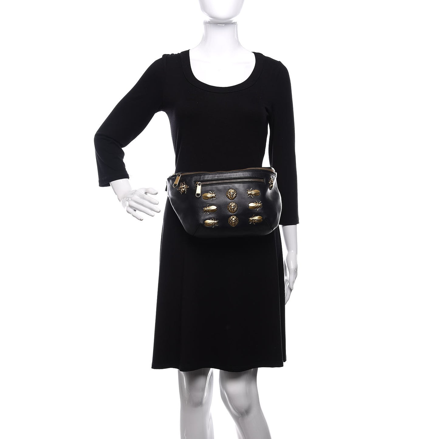Calfskin Animal Studs Belt Bag Black