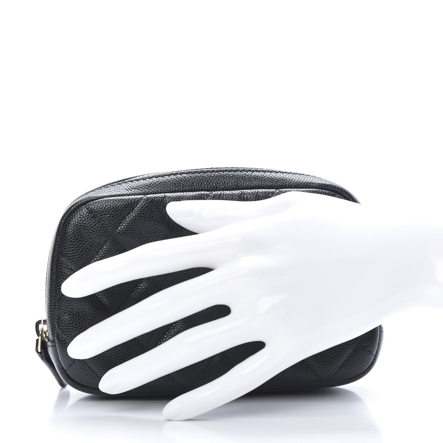 Caviar Quilted Small Curvy Pouch Cosmetic Case Black