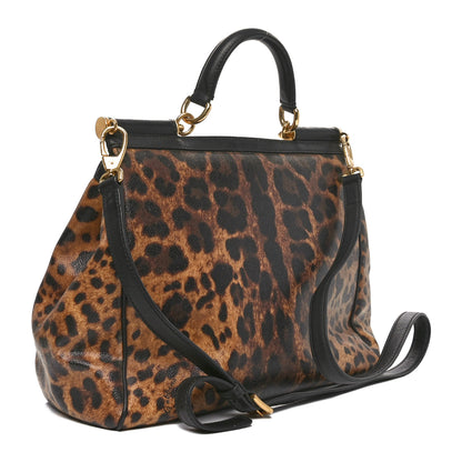 Dolce & Gabbana Canvas Leopard Print Large Miss Sicily Satchel 3 of 9