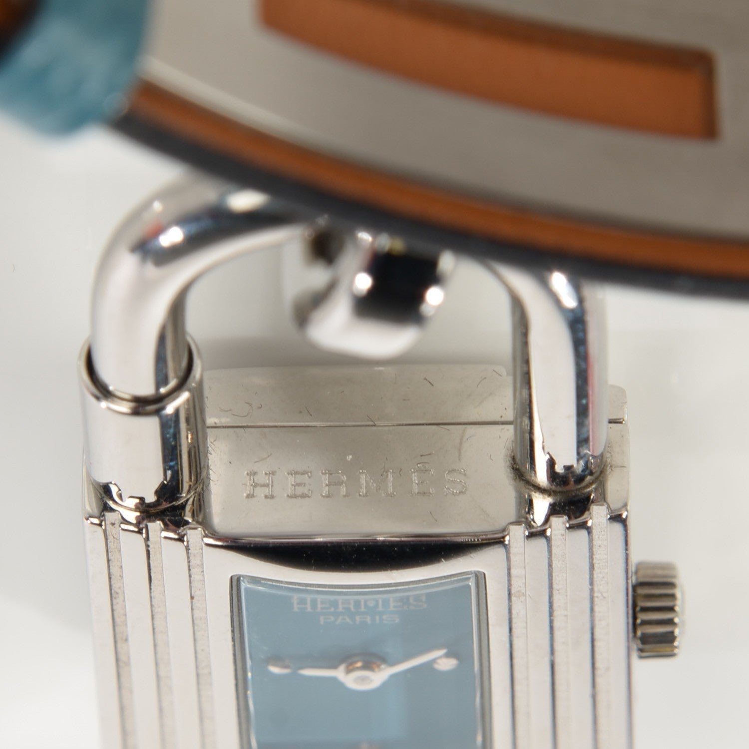 Hermes Stainless Steel Courchevel 20mm Kelly Cadena Quartz Watch Blue Jean 4 of 12