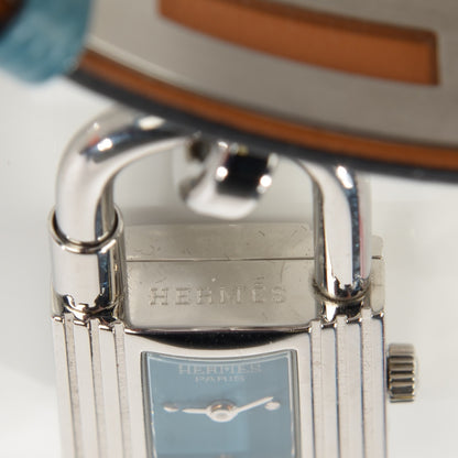 Hermes Stainless Steel Courchevel 20mm Kelly Cadena Quartz Watch Blue Jean 4 of 12