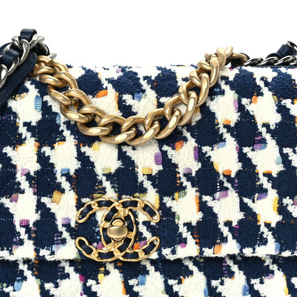 Chanel Tweed Quilted Medium 19 Flap Ecru Navy Blue Multicolor 7 of 9