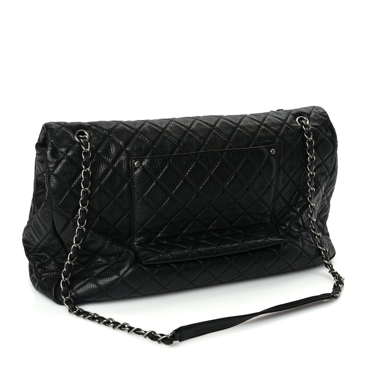 Calfskin Quilted XXL Travel Flap Bag Black