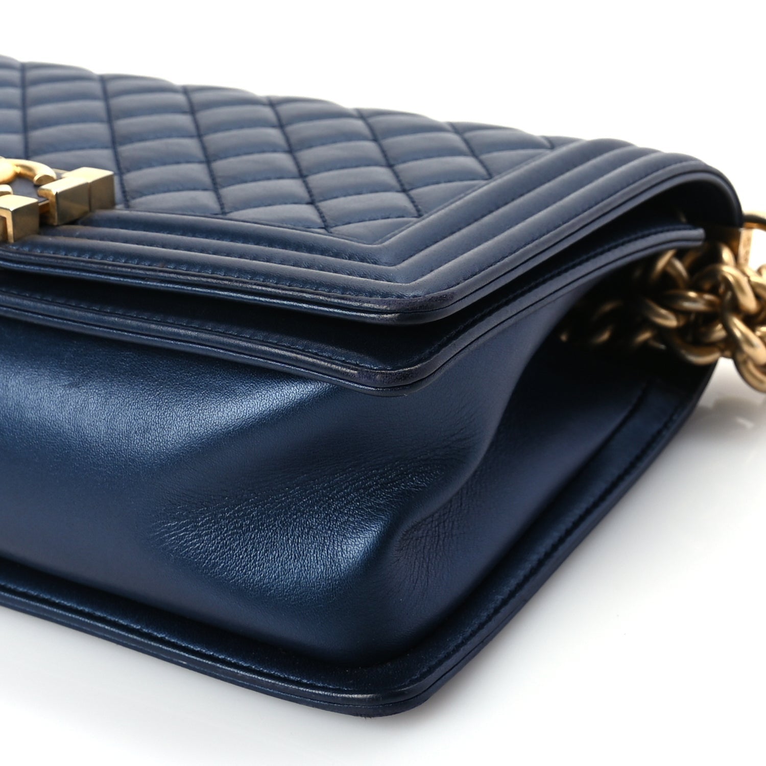 Chanel Metallic Calfskin Quilted Medium Boy Flap Navy Blue 9 of 10
